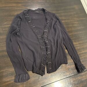 Elie Tahari Black Ruffled Blouse